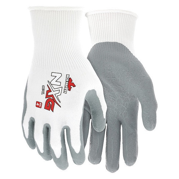 Nitrile Coated Gloves, Palm Coverage, White/Gray, XL, PR