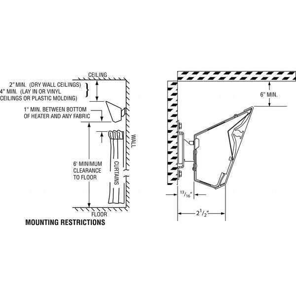 Electric Radiant Cove Heater, 1050W, 240V