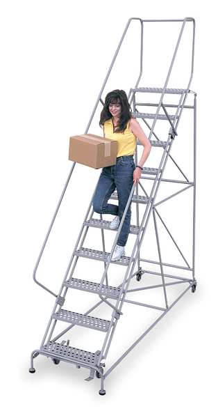 130 in H Steel Rolling Ladder, 10 Steps
