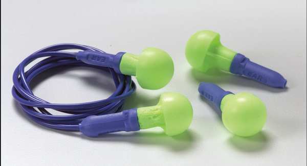 E-A-R Push-Ins Disposable Uncorded Ear Plugs, Pod Shape, NRR 28 dB, Blue/Yellow, M, 100 Pairs