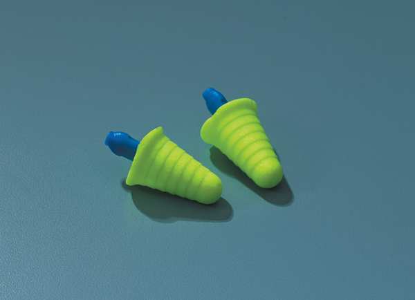 E-A-R Push-Ins Disposable Corded Ear Plugs, Pod Shape, 28 dB, Blue/Yellow, 100 Pairs