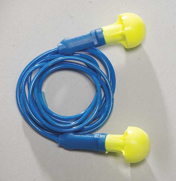E-A-R Push-Ins Disposable Corded Ear Plugs, Pod Shape, 28 dB, Blue/Yellow, 100 Pairs