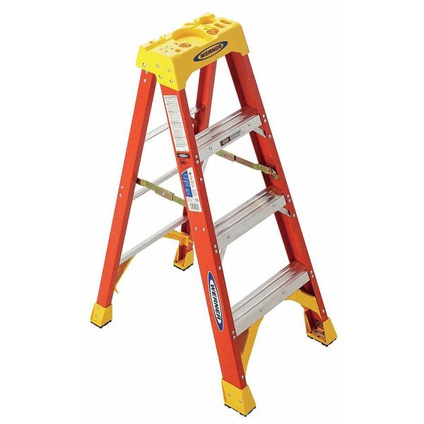 Fiberglass Stepladder, 10 ft Ht, 9 Steps, 300 lb, 65 7/8 in Base Spread, 30 3/8 in Bottom W