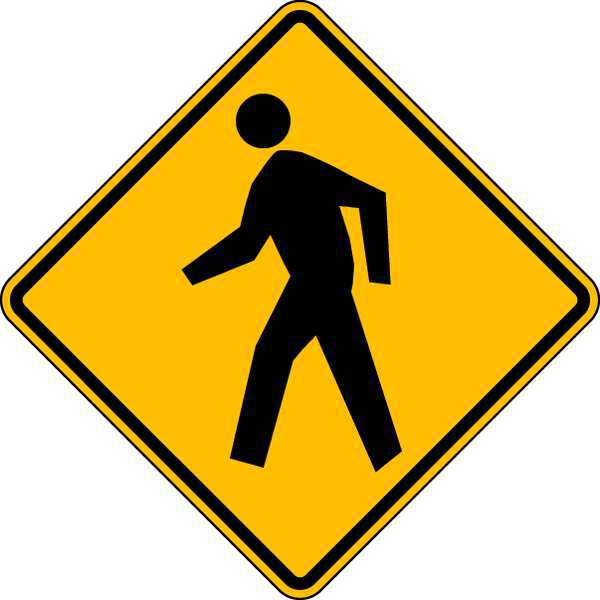 Pedestrian Crossing Pictogram Traffic Sign, 24 in H, 24 in W, Aluminum, Diamond, W11-2-24HA