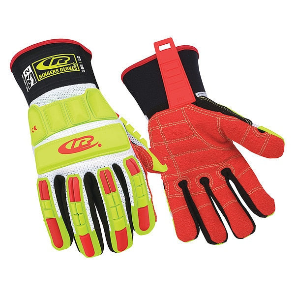 Hi-Vis Cut Resistant Impact Gloves, 3 Cut Level, Uncoated, XL, 1 PR