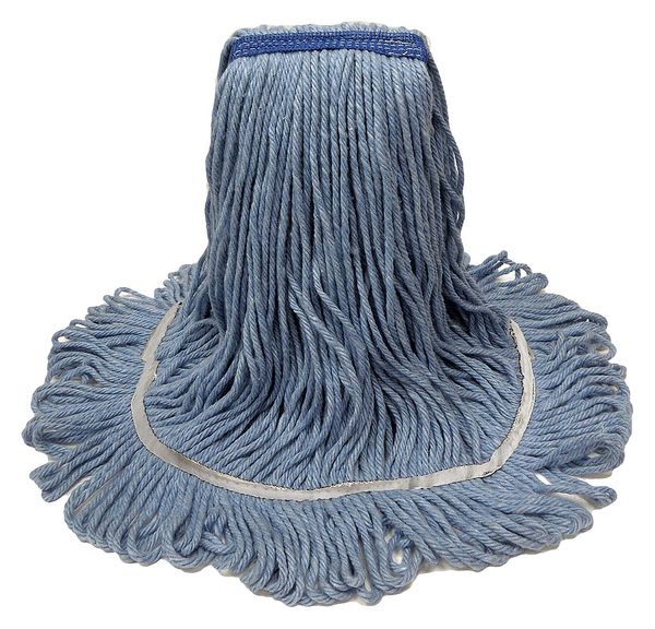 1-1/4 in String Wet Mop, 18 oz Dry Wt, Slide On Connection, Looped-End, Blue, Cotton