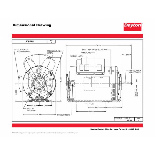 Capacitor-Start/Run General Purpose Motor, 2 HP, 115/230V AC Voltage, 56H Frame, 3,450 Nameplate RPM