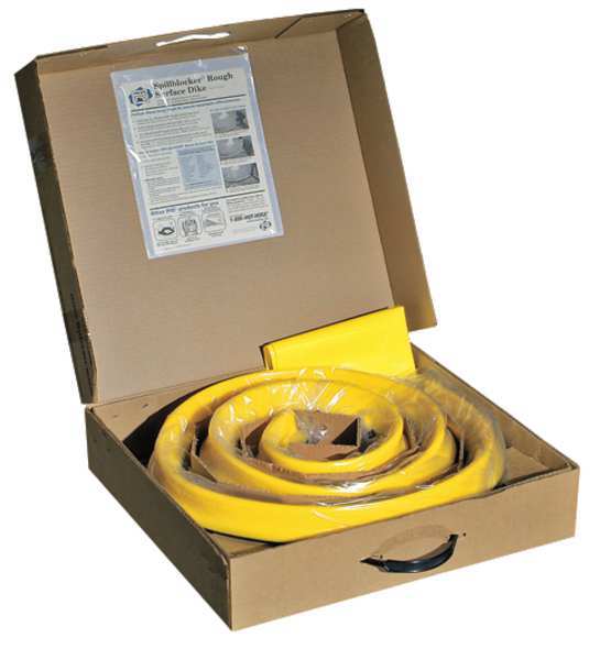 Barrier Dike, (1) Striaght Section, (1) Connector, Polyurethane, 10 ft Long x 2 in High, Yellow