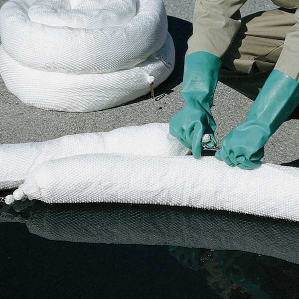 Sorbents, 24 gal/pk; 6 gal/boom, Oil Absorbed, White, Polyester, 4 PK