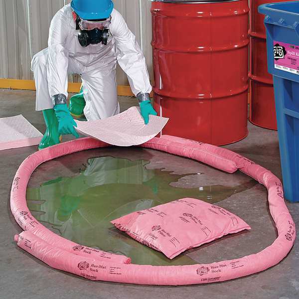 Sorbents, 12 gal/pk; 2 gal/sock, Acids, Bases, Unknowns Absorbed, Pink, Polypropylene, 6 PK