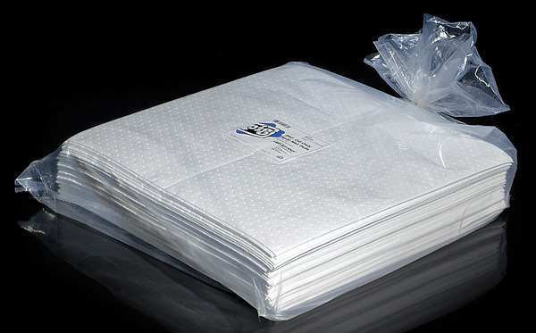 Sorbents, 33 gal/pk, 85 oz/pad, Oil Absorbed, White, Polypropylene, 50 PK