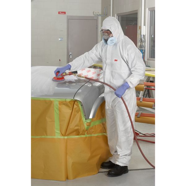 Hooded Disposable Coveralls, White, Microporous Polyethylene Laminate, Polypropylene, Zipper