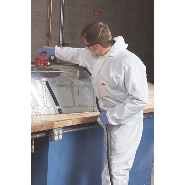 Hooded Disposable Coveralls, White, Microporous Polyethylene Laminate, Polypropylene, Zipper