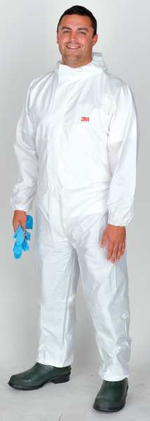 Hooded Disposable Coveralls, White, Microporous Polyethylene Laminate, Polypropylene, Zipper