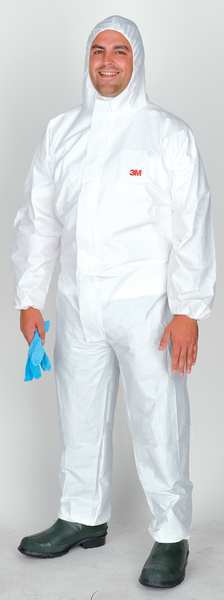 Hooded Disposable Coveralls, White, Microporous Polyethylene Laminate, Polypropylene, Zipper
