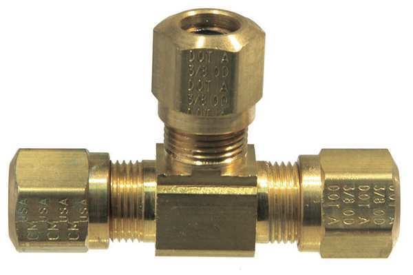 Union Tee, Compression, Brass, 1/4In Tube