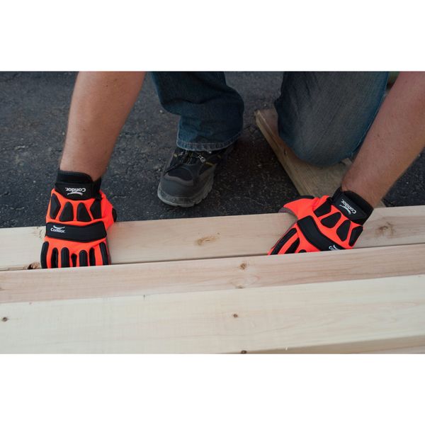 Hi-Vis Mechanics Gloves, S, Black/Orange, Padded, Spandex