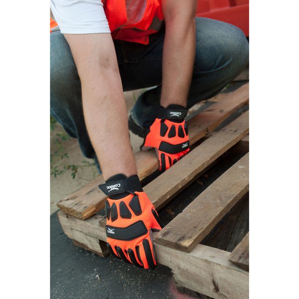 Hi-Vis Mechanics Gloves, S, Black/Orange, Padded, Spandex