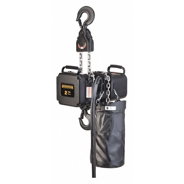 Electric Theatre Chain Hoist, 4,000 lb, 60 ft, Hook Mounted - No Trolley, Black