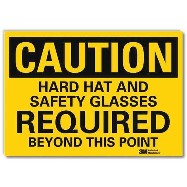 Safety Sign, Hard Hat Safety Glasses, 5inH