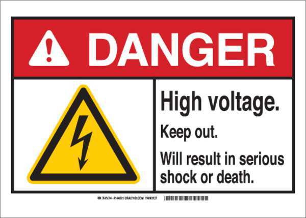 Danger Sign, 10 in Height, 14 in Width, Polyester, Rectangle, English