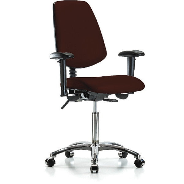 Bench Chair, Vinyl, Med, Bk, Cast, Burg, Caster Type: Rolling