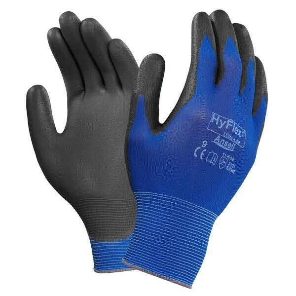Polyurethane Coated Gloves, Palm Coverage, Blue, 10, PR