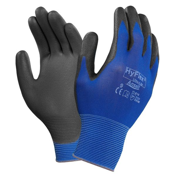 Polyurethane Coated Gloves, Palm Coverage, Blue, 7, PR