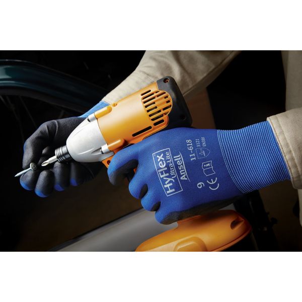 Polyurethane Coated Gloves, Palm Coverage, Blue, 6, PR