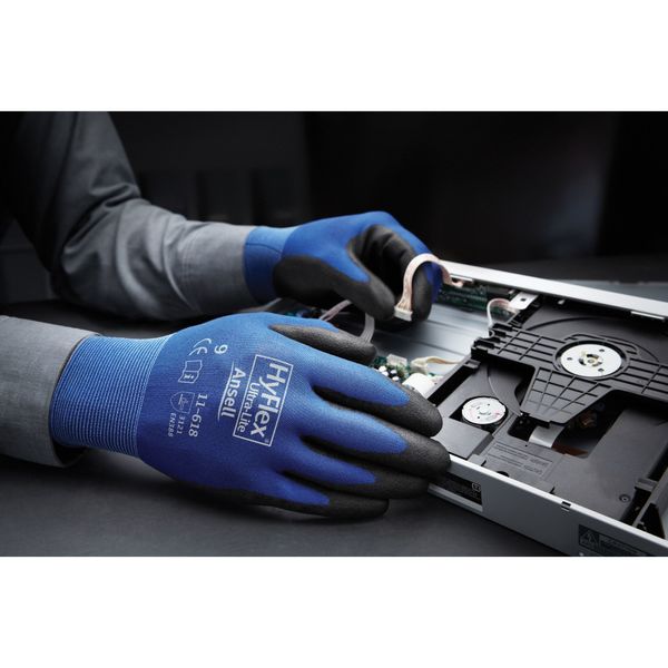 Polyurethane Coated Gloves, Palm Coverage, Blue, 7, PR