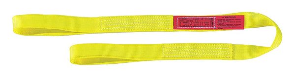 Web Sling, Flat Eye and Eye, 4 ft L, 1 in W, Nylon, Yellow