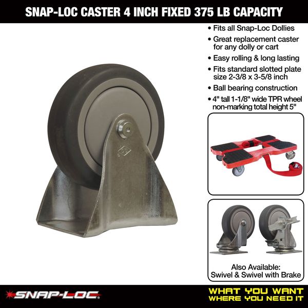 Caster 4 In., Fixed, 375 lb Capacity