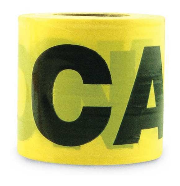 Barricade Tape, Caution, 3 in Wide, 300 ft Long, 2 mil Thick, Plastic, Yellow/Black