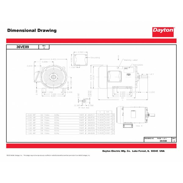 3-Phase General Purpose Motor, 1 1/2 HP, 182/4 Frame, 208-230/460V AC Voltage, 1,170 Nameplate RPM