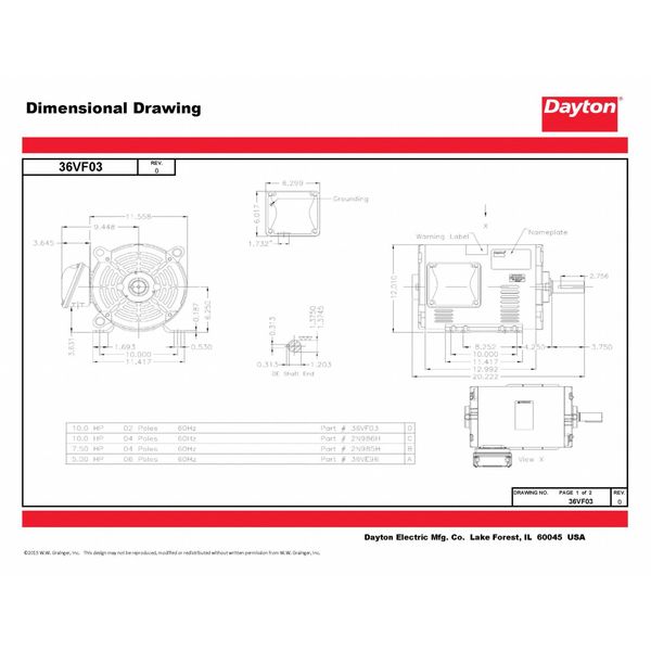 3-Phase General Purpose Motor, 10 HP, 254/6U Frame, 230/460V AC Voltage, 3,540 Nameplate RPM