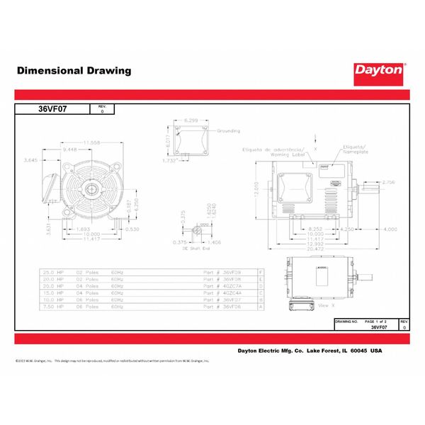 3-Phase General Purpose Motor, 10 HP, 254/6T Frame, 230/460V AC Voltage, 1,180 Nameplate RPM