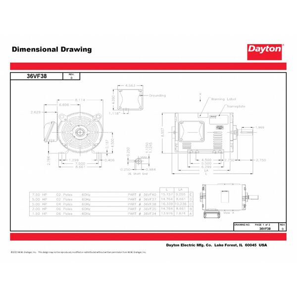 3-Phase General Purpose Motor, 5 HP, 182/4T Frame, 230/460V AC Voltage, 1,760 Nameplate RPM