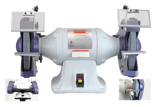Bench Grinder, 10 in Max. Wheel Dia, 36/120 Grinding Wheel Grit