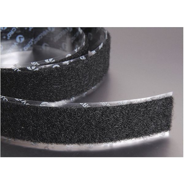 Reclosable Fastener, Rubber Adhesive, 75 ft, 4 in Wd, Black