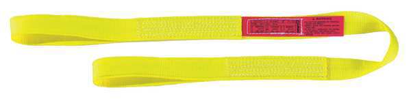 Web Sling, Flat Eye and Eye, 19 ft L, 2 in W, Nylon, Yellow