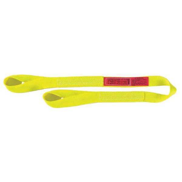 Web Sling, Twisted Eye and Eye, 6 ft L, 1 in W, Nylon, Yellow
