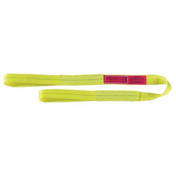 Web Sling, Flat Eye and Eye, 17 ft L, 2 in W, Polyester, Yellow