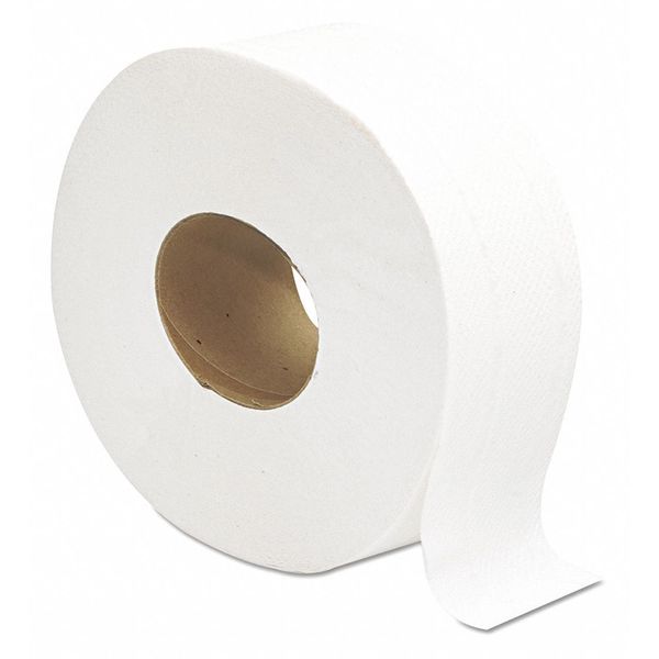Toilet Paper, Jumbo Continuous Roll, 2 Ply, 3 1/4 in x 800 ft L, 9 in Roll Dia, White, 12 Pack