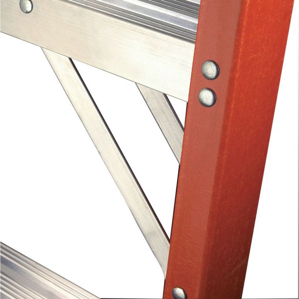 Fiberglass Stepladder, 10 ft Ht, 9 Steps, 300 lb, 65 7/8 in Base Spread, 30 3/8 in Bottom W