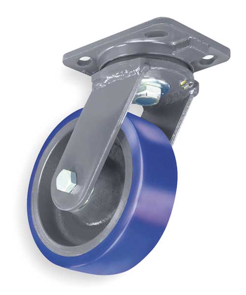 Plate Caster, Swivel, Poly, 8 in., 1200 lb., Blu