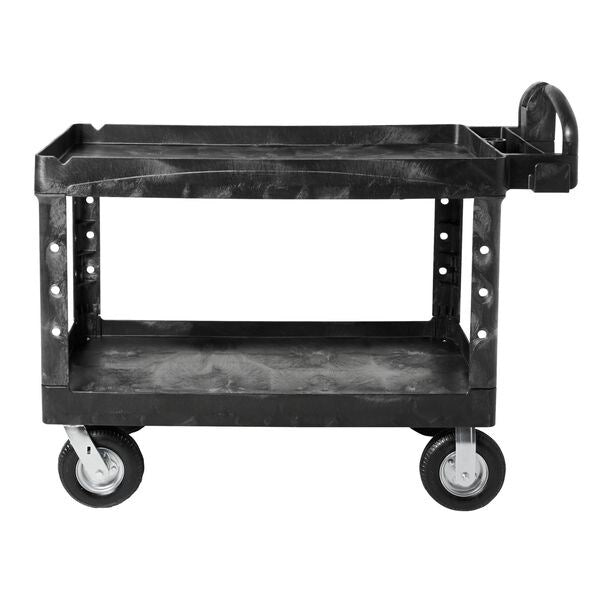 Plastic Utility Cart with Deep Lipped Plastic Shelves, Ergonomic, 2 Shelves, 750 lb