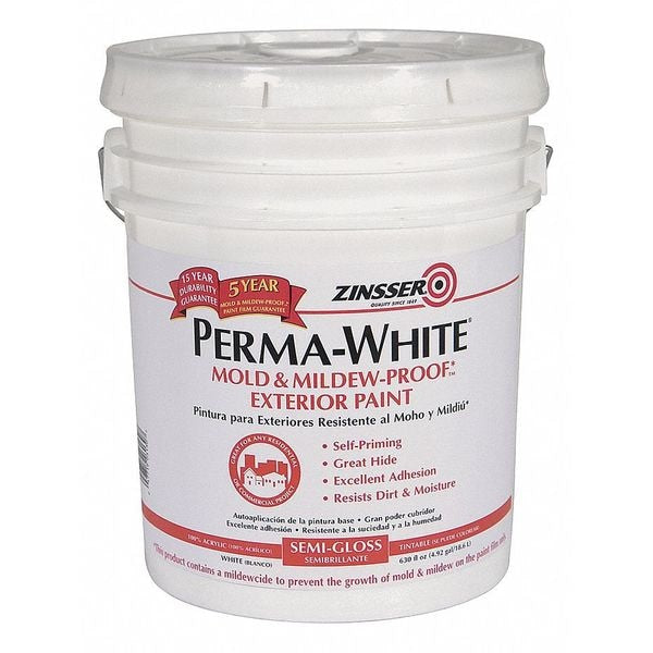 Interior/Exterior Paint, Semi-gloss, Water Base, White, 5 gal