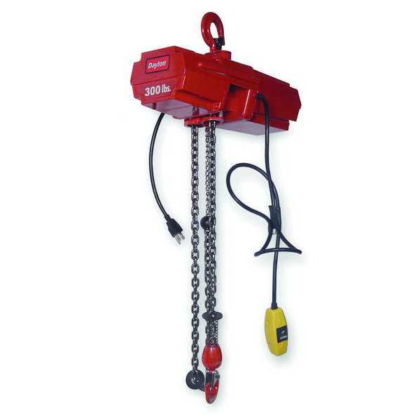 Electric Wire Rope Hoist, 500 lb, 10 ft, Hook Mounted - No Trolley, Red