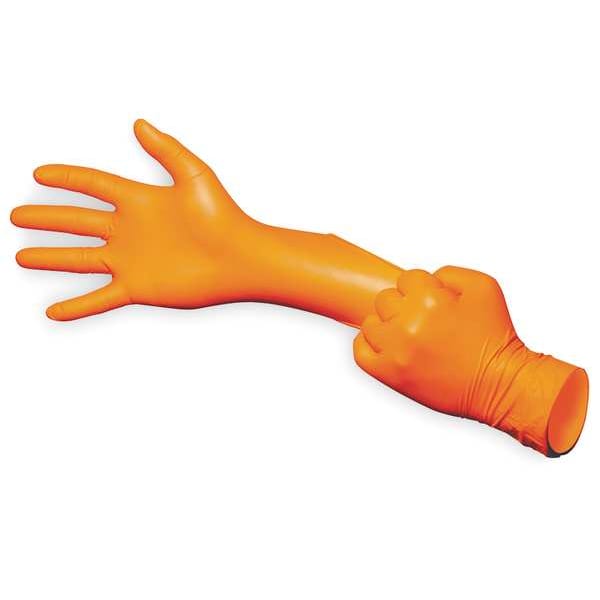High Visibility Exam Gloves, Nitrile, Powder Free, Orange, S, 100 PK