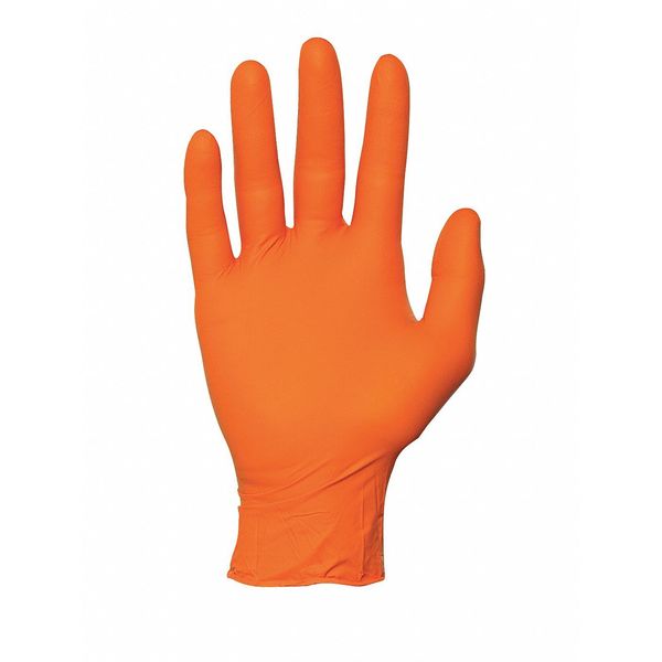 High Visibility Exam Gloves, Nitrile, Powder Free, Orange, M, 100 PK